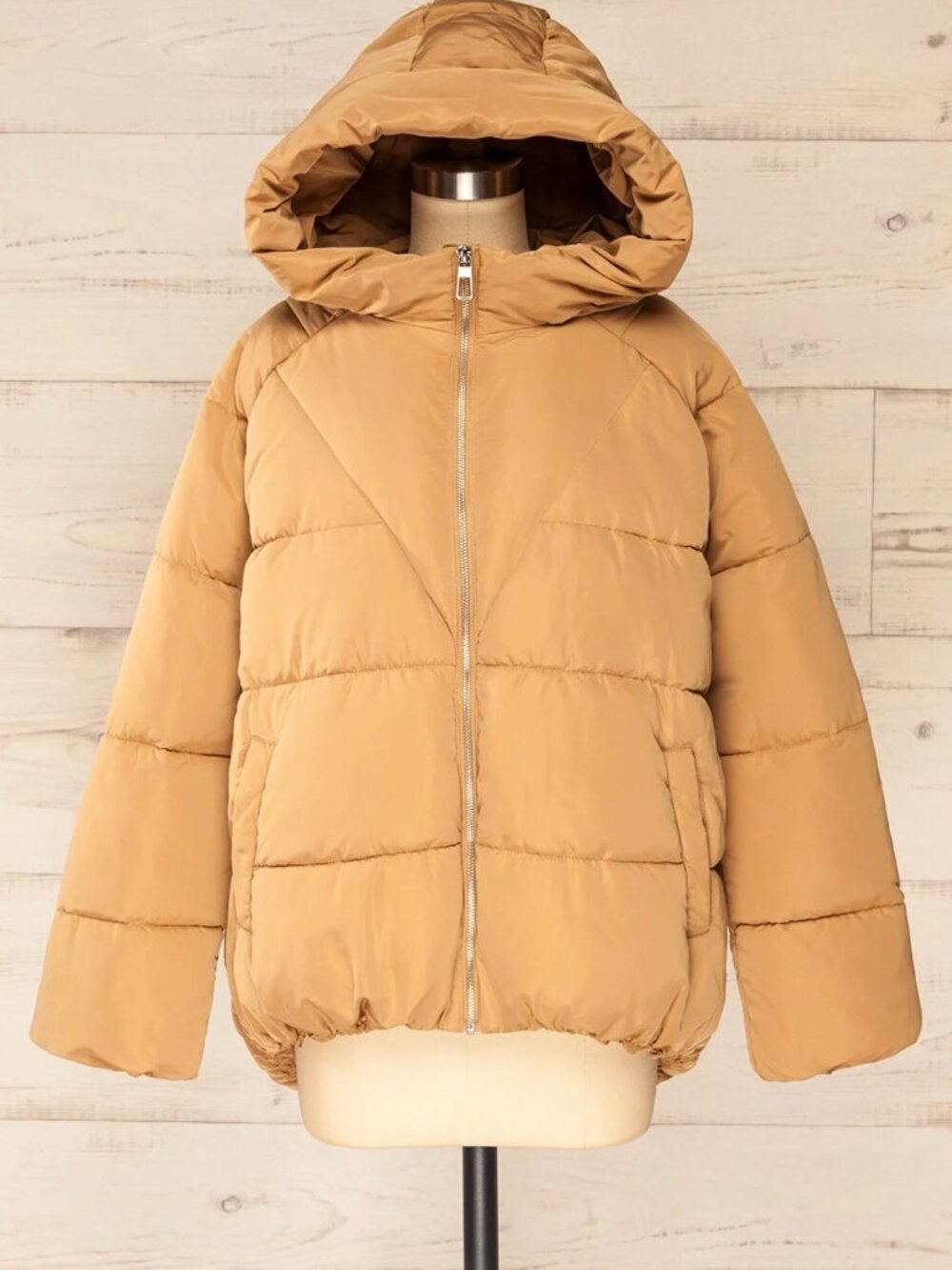 Winter Puffer Jacket Short Oversized Beige S - Picture 8 of 16